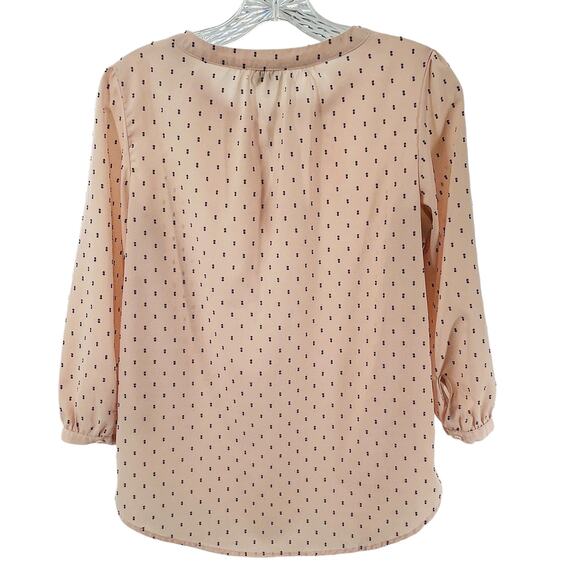 Elle Peach Whip Polka Dot Tie Neck Long Sleeve Sheer Chiffon Career Top Blouse S - Picture 2 of 10
